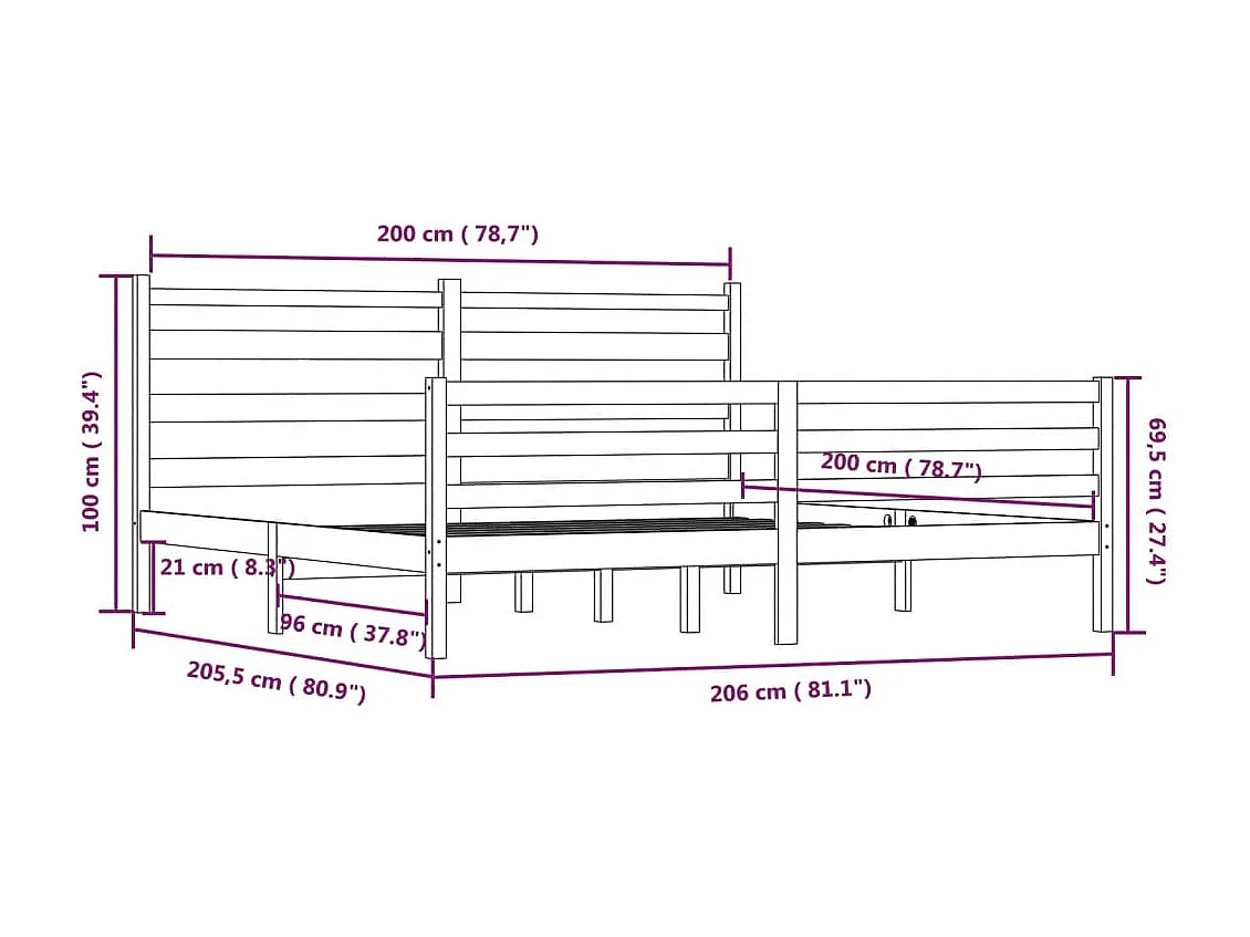 Bedframe zonder matras massief grenenhout 200x200 cm wit