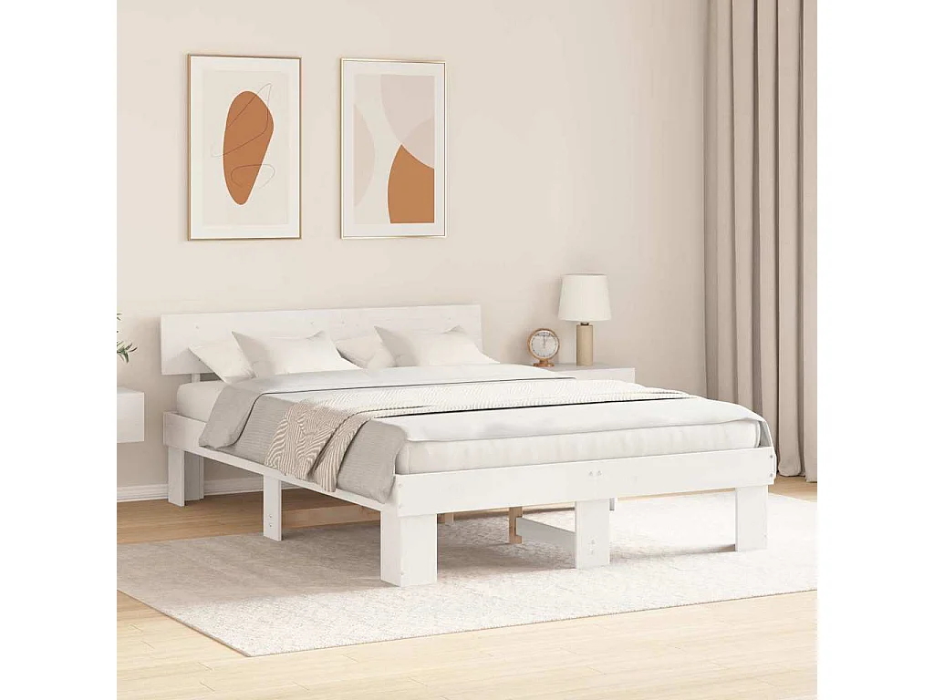 Cadre de lit Blanc 150 x 200 cm Bois massif en pin