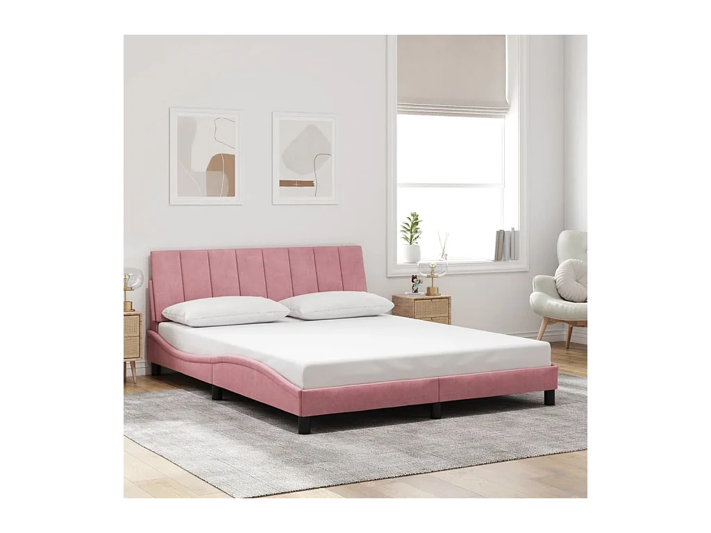 Struttura letto con LED senza materasso rosa 160x200 cm velluto
