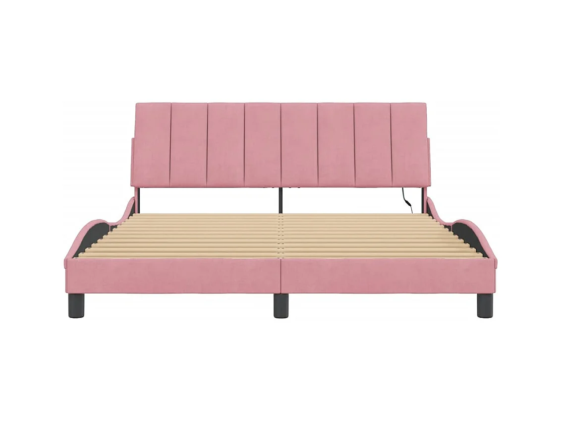Struttura letto con LED senza materasso rosa 160x200 cm velluto