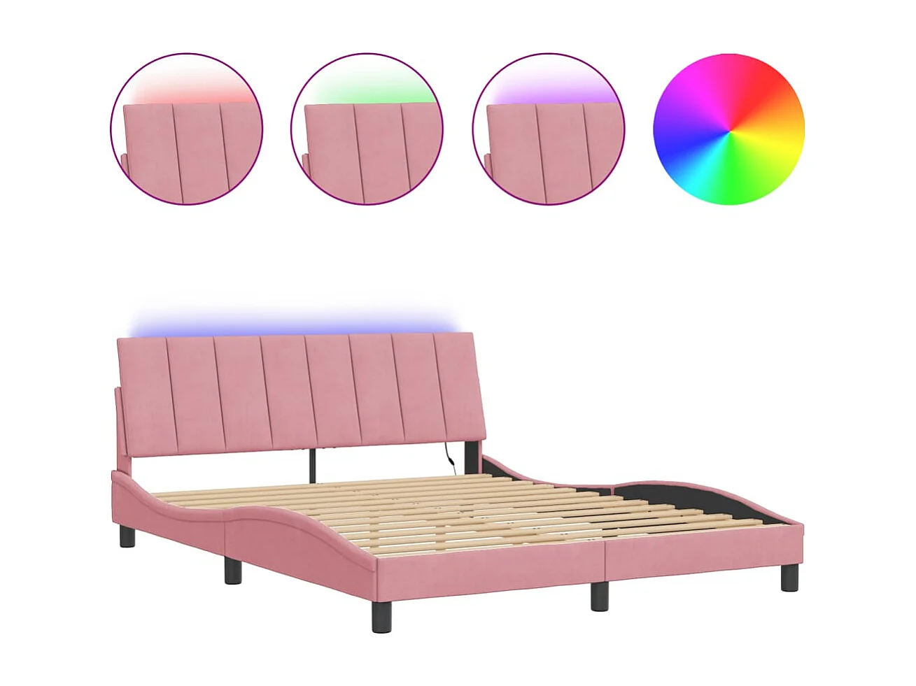 Cadre de lit avec LED sans matelas rose 160x200 cm velours