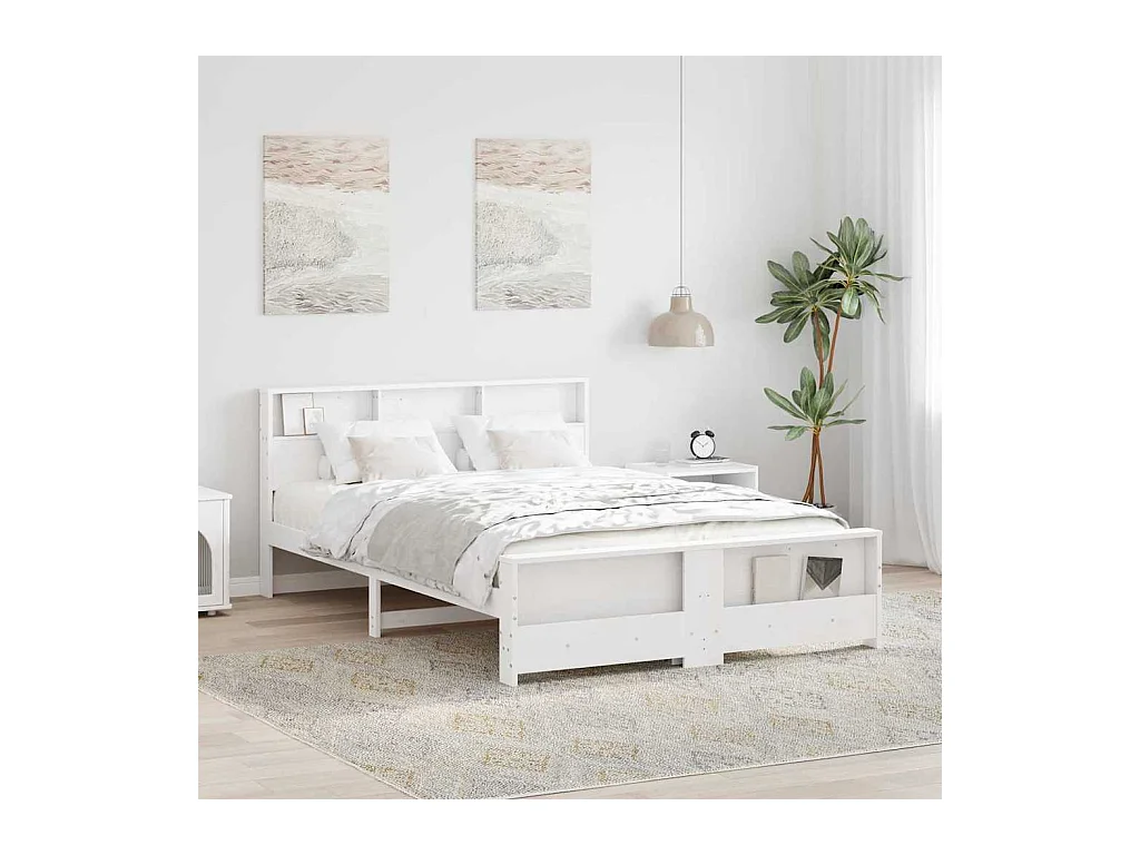 Wit bedframe 160 x 200 cm Massief grenenhout