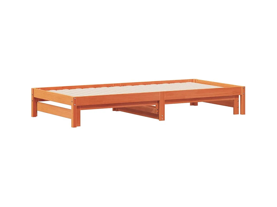 Dagbed en uitschuifbed zonder matras, bruine was, 90x200 cm