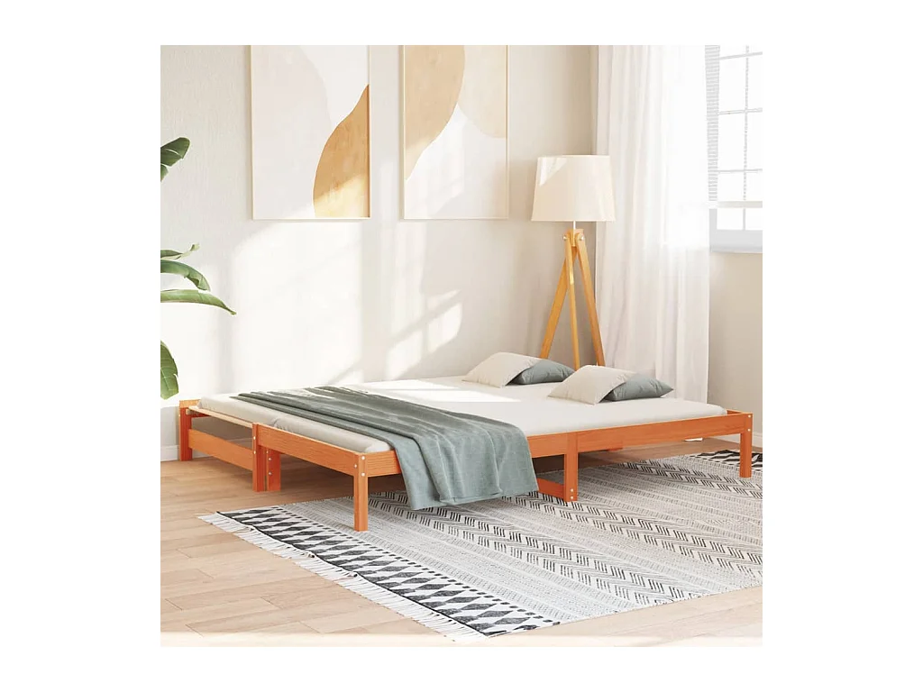 Dagbed en uitschuifbed zonder matras, bruine was, 90x200 cm