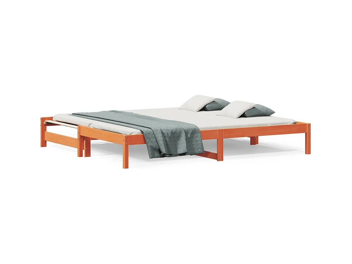 Dagbed en uitschuifbed zonder matras, bruine was, 90x200 cm