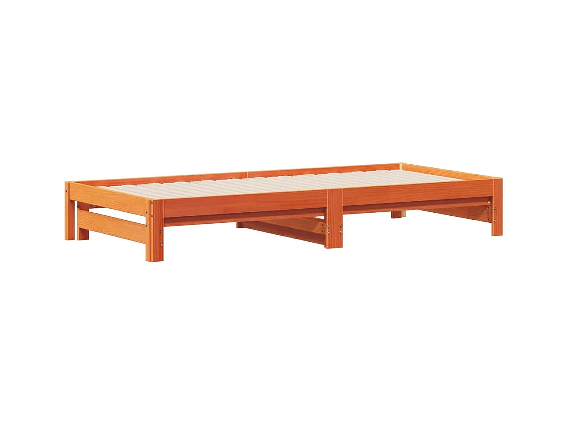 Dagbed en uitschuifbed zonder matras, bruine was, 90x200 cm