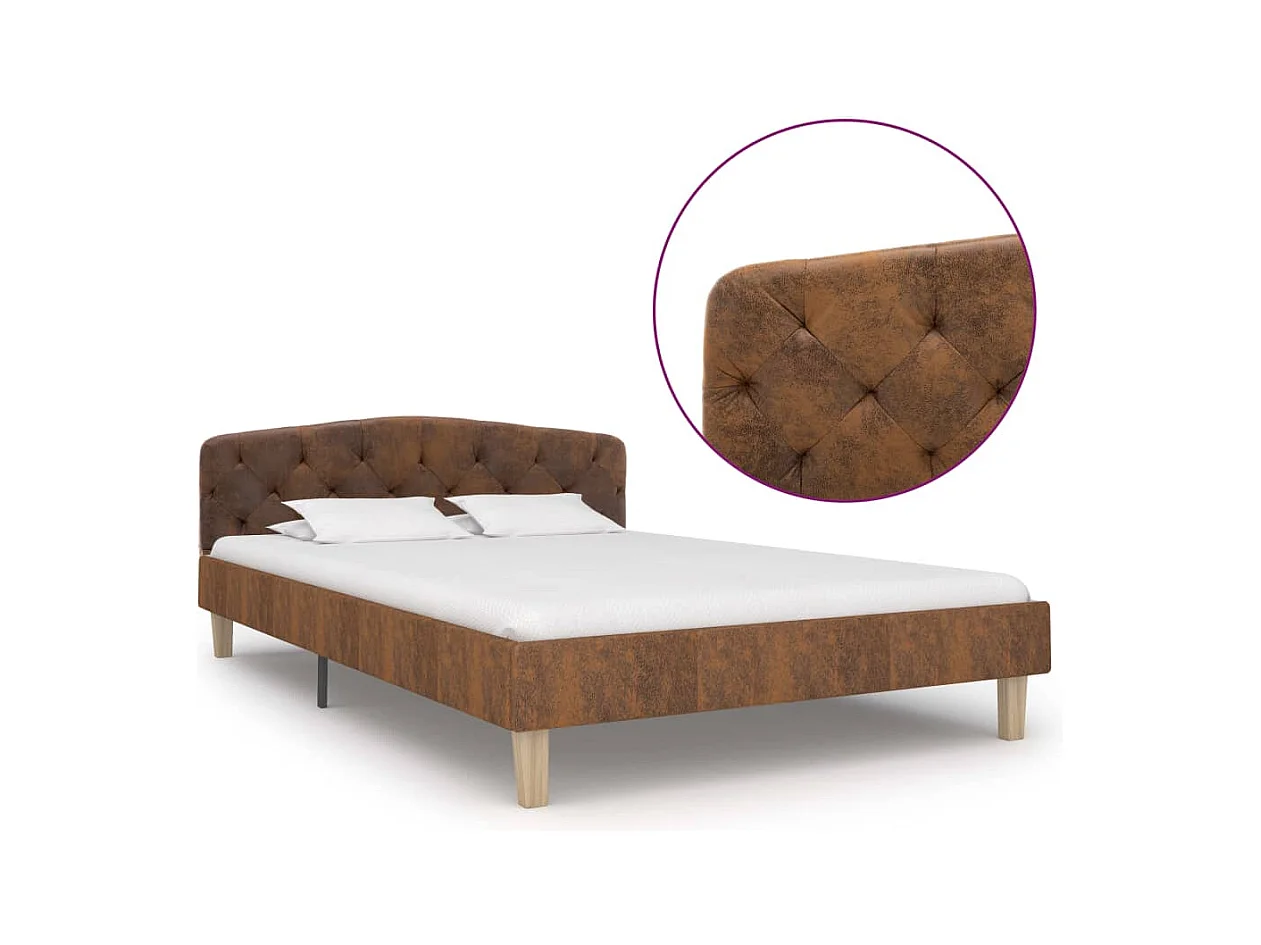 Bedframe zonder matras bruin imitatie suède leer 120x200 cm
