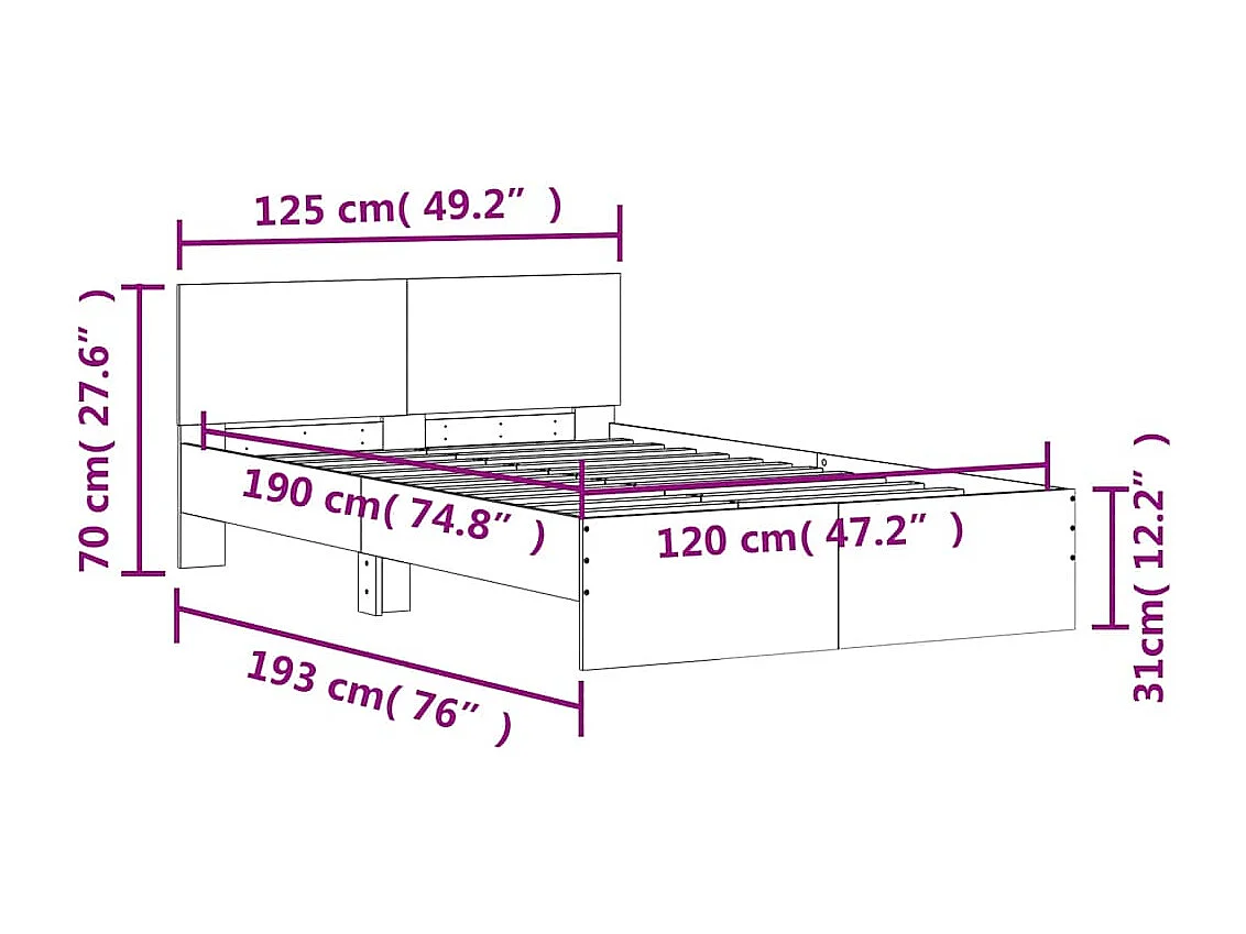 Bedframe zonder matras gerookt eiken 120x190 cm