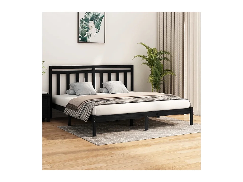 Estructura de cama sin colchón negra 200x200 cm madera maciza