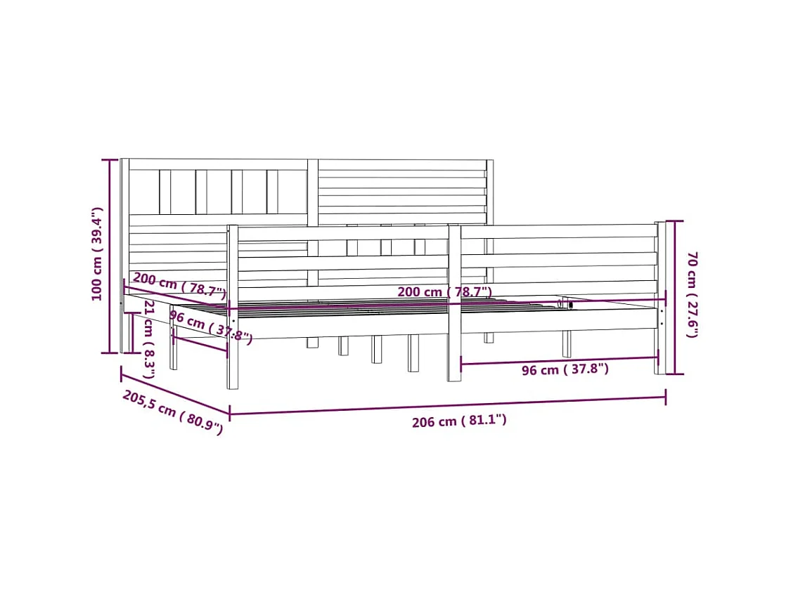 Struttura letto senza materasso in legno massello grigio 200x200 cm