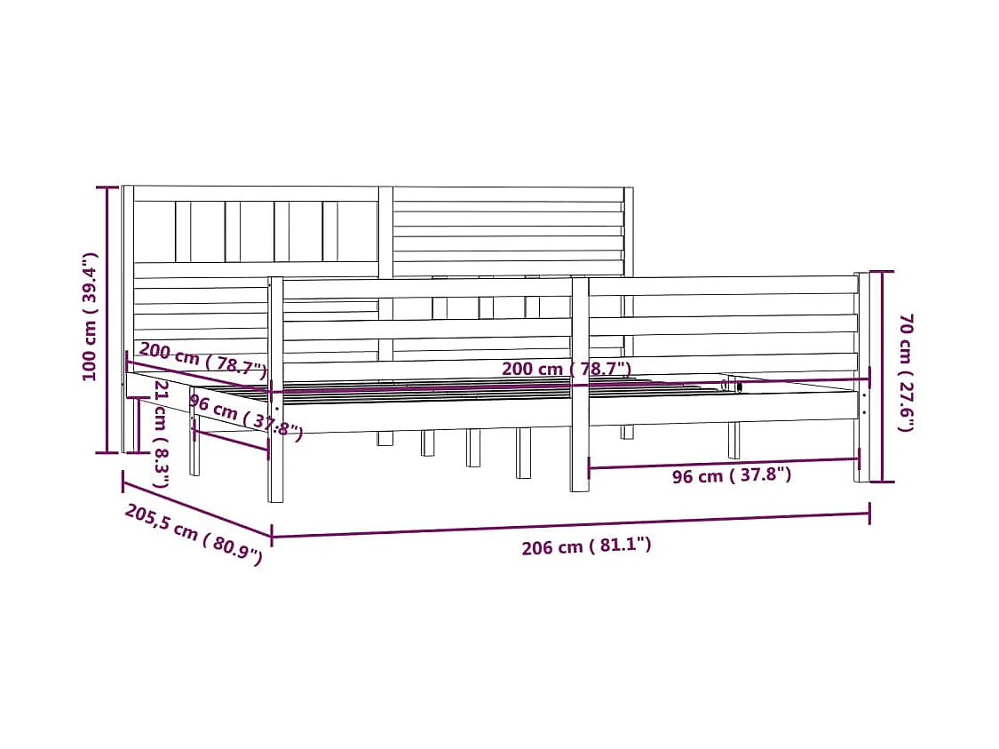 Bedframe zonder matras massief hout grijs 200x200 cm