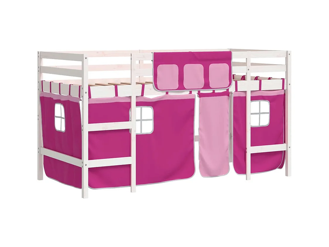 Lit mezzanine enfants avec rideaux sans matelas rose 90x190 cm