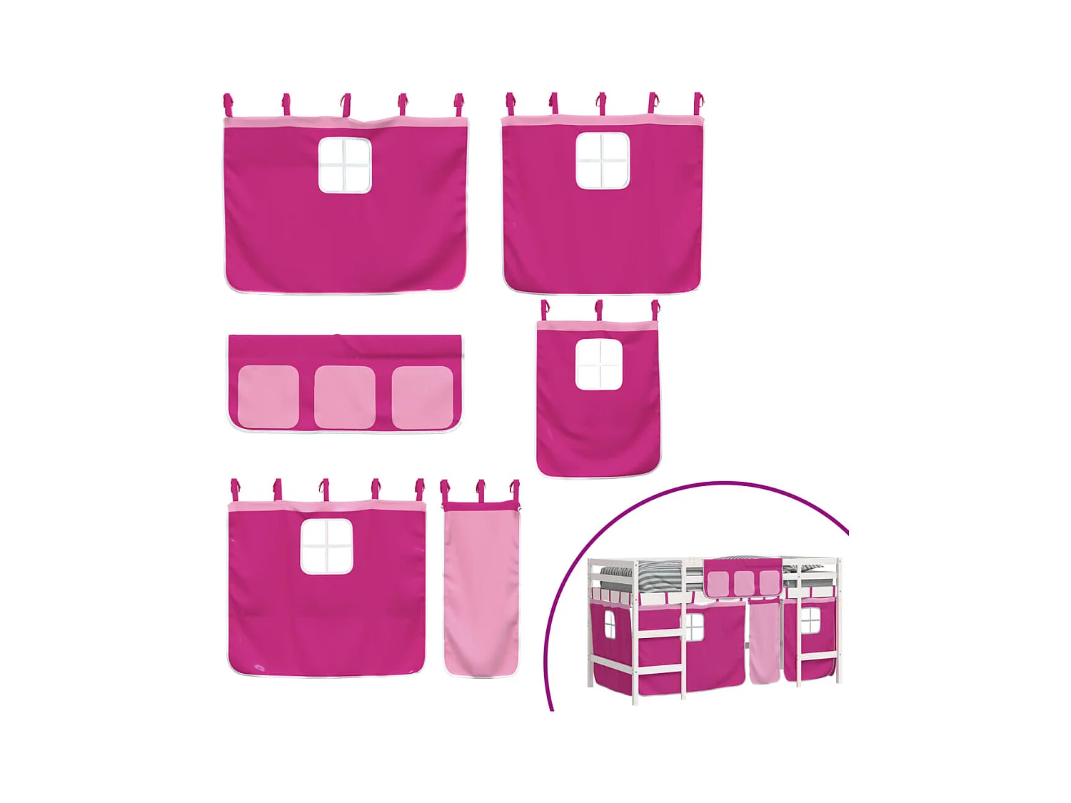 Lit mezzanine enfants avec rideaux sans matelas rose 90x190 cm