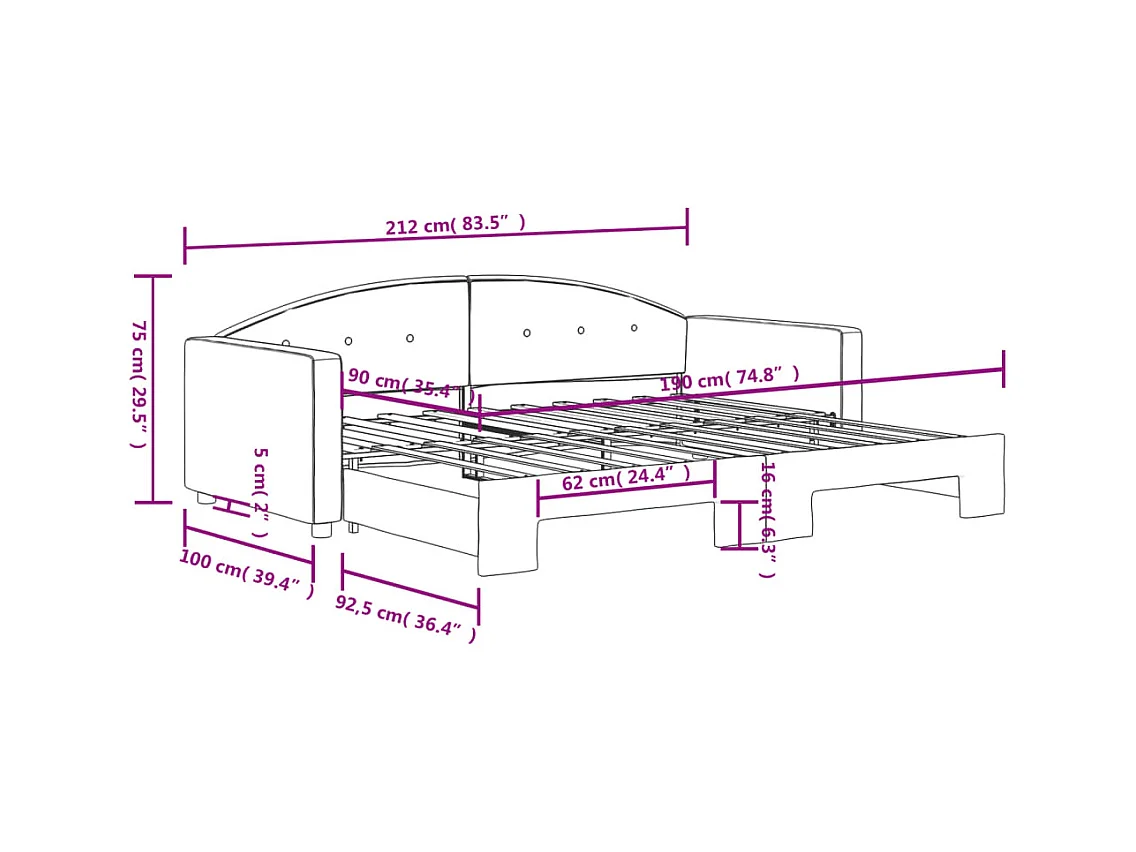 Dagbed met zwart uitschuifbed 90x190 cm fluweel