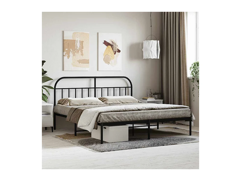 Cadre de lit métal sans matelas et tête de lit noir 180x200 cm