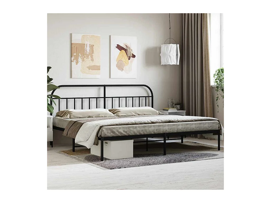Struttura letto in metallo senza materasso con testiera nera 200x200cm