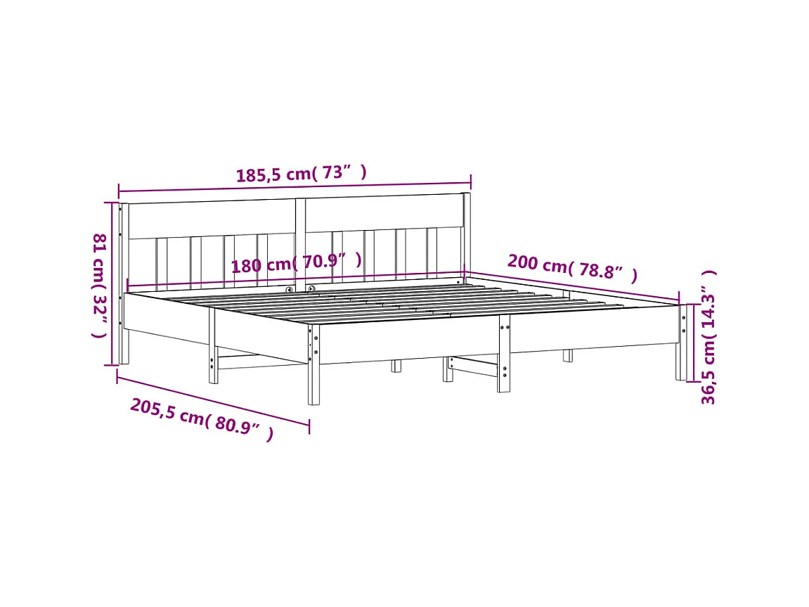 Struttura letto senza materasso 180x200 cm in legno massello di pino