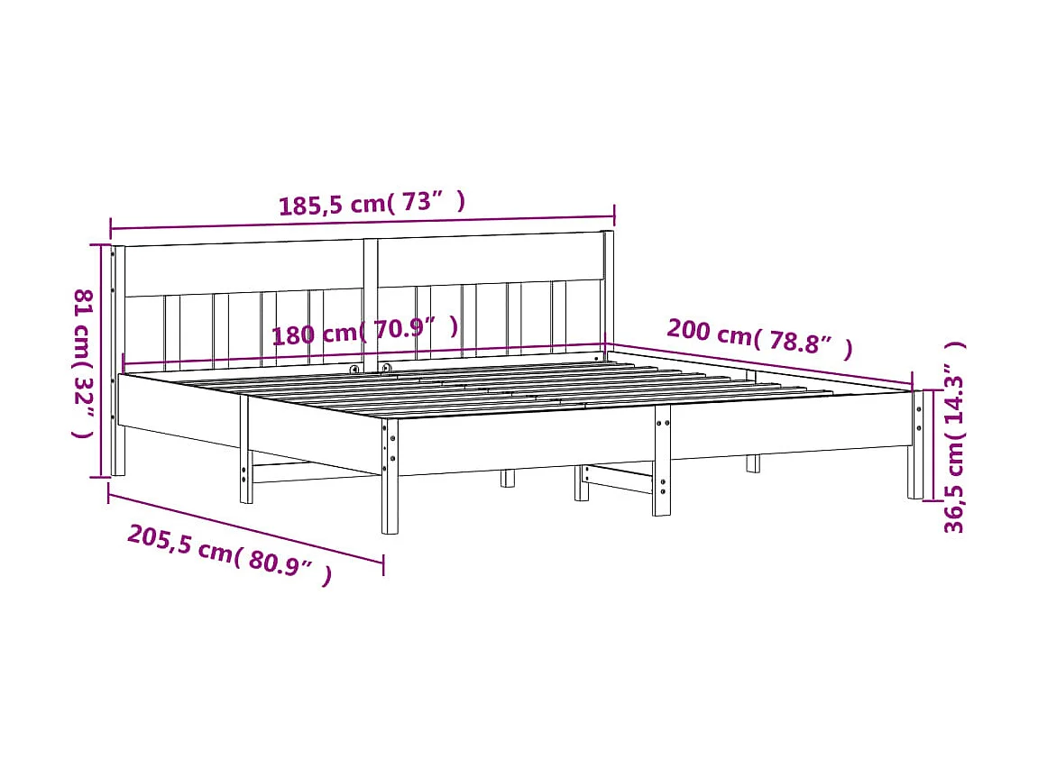 Cadre de lit sans matelas 180x200 cm bois massif de pin
