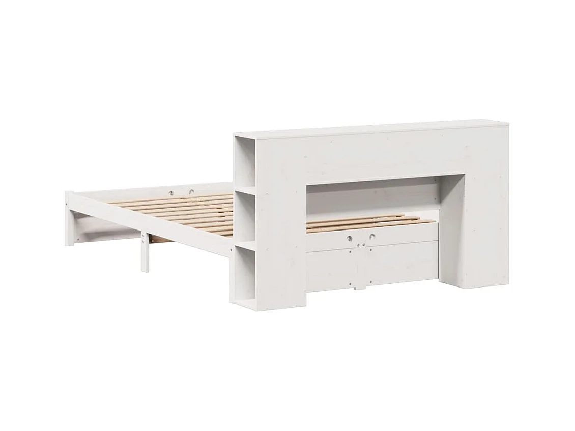 Cama librería blanca sin colchón 140x200 cm madera maciza de pino