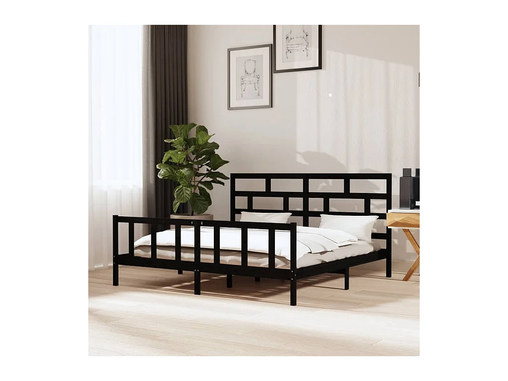 Bedframe zonder matras zwart massief hout 200x200 cm