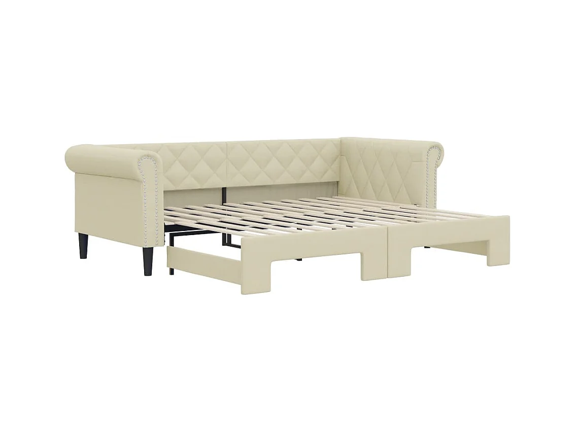 Lit de jour avec gigogne sans matelas crème 90x200 cm