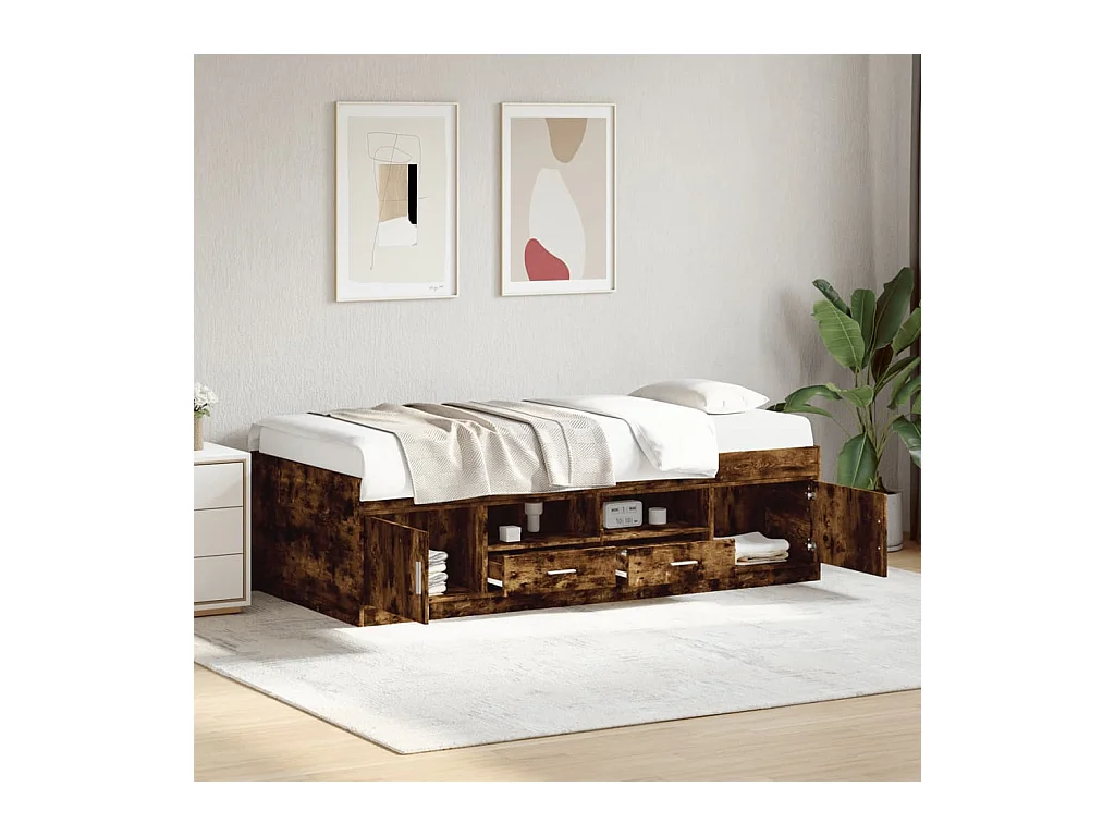 Divano letto con cassetti senza materasso rovere affumicato 100x200 cm