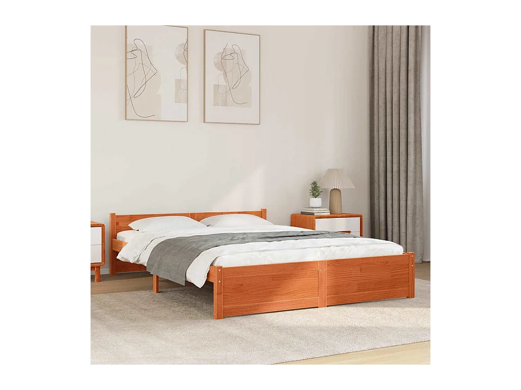 Gewaxt bruin bedframe 140 x 190 cm massief grenenhout