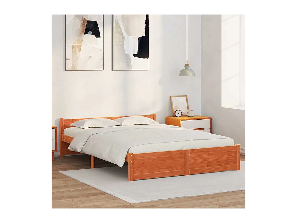 Estructura de cama encerada marrón 140 x 190 cm madera maciza de pino