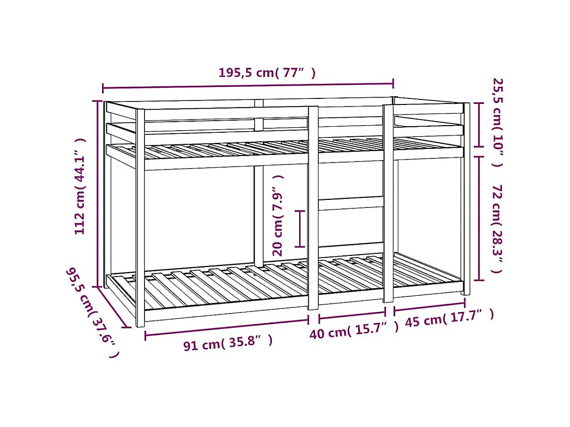Litera sin colchón 90x190 cm madera maciza de pino