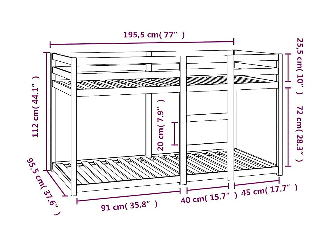 Litera sin colchón 90x190 cm madera maciza de pino