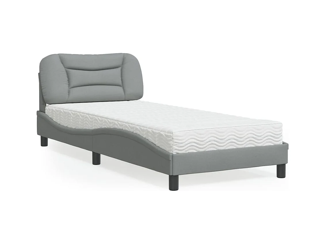 Bed met lichtgrijze matras 90x200 cm stof