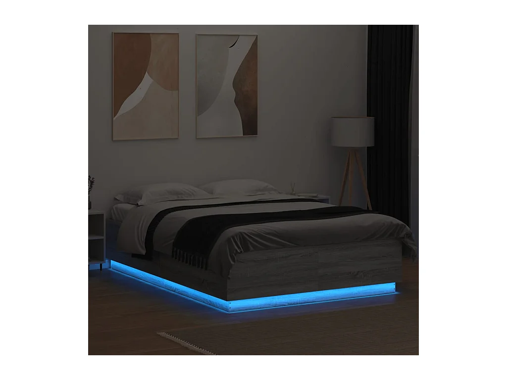 Cadre de lit avec LED sans matelas sonoma gris 160x200 cm