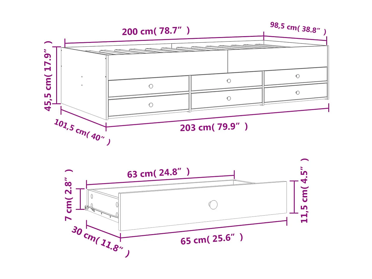 Tagesbett mit Schubladen ohne Matratze Sonoma Eiche 100x200 cm
