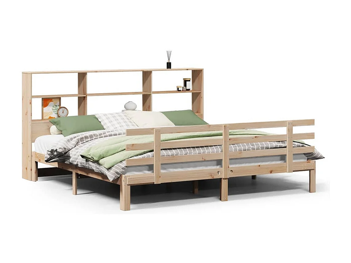 Lit bibliothèque sans matelas 180x200 cm bois massif de pin