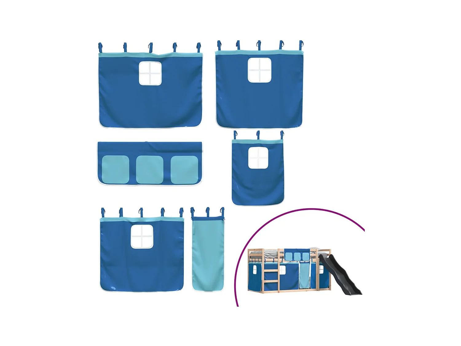 Stapelbed zonder matras met glijbaan en gordijnen 80x200 cm