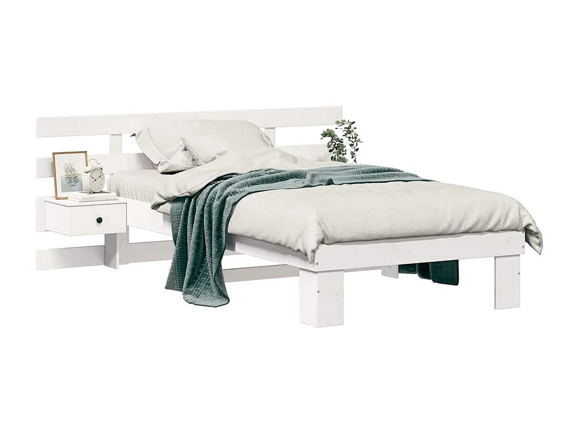 Cadre de lit avec tiroir Blanc 80 x 200 cm Bois massif en pin