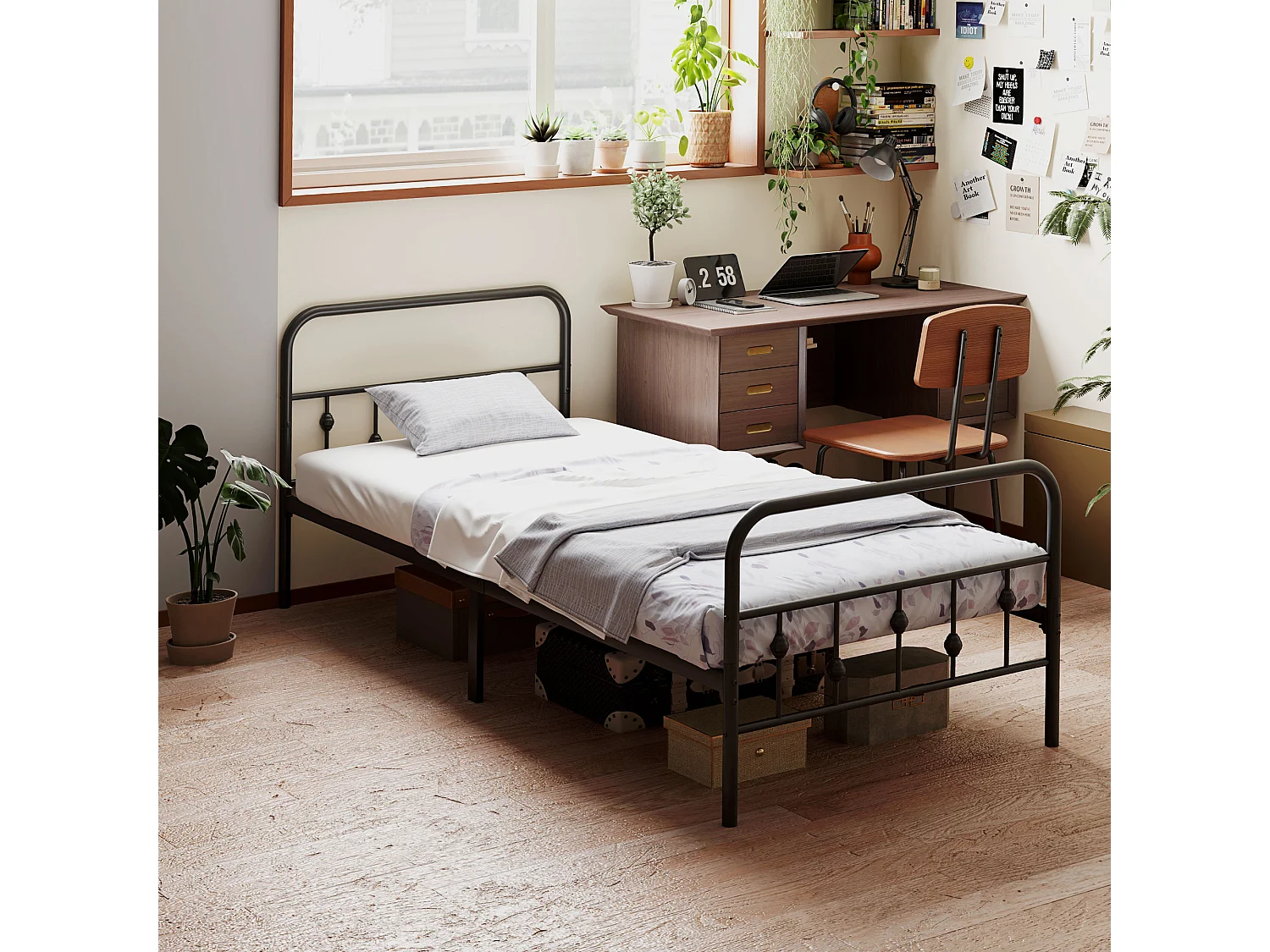 Cama plegable de metal, diseño práctico, color negro (206,9 x 91,8 x 82,5 cm)