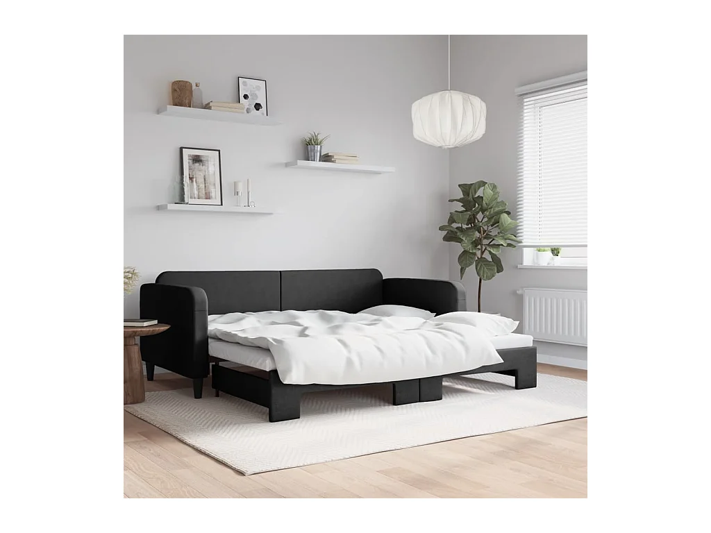 Lit de jour avec gigogne sans matelas noir 90x200 cm