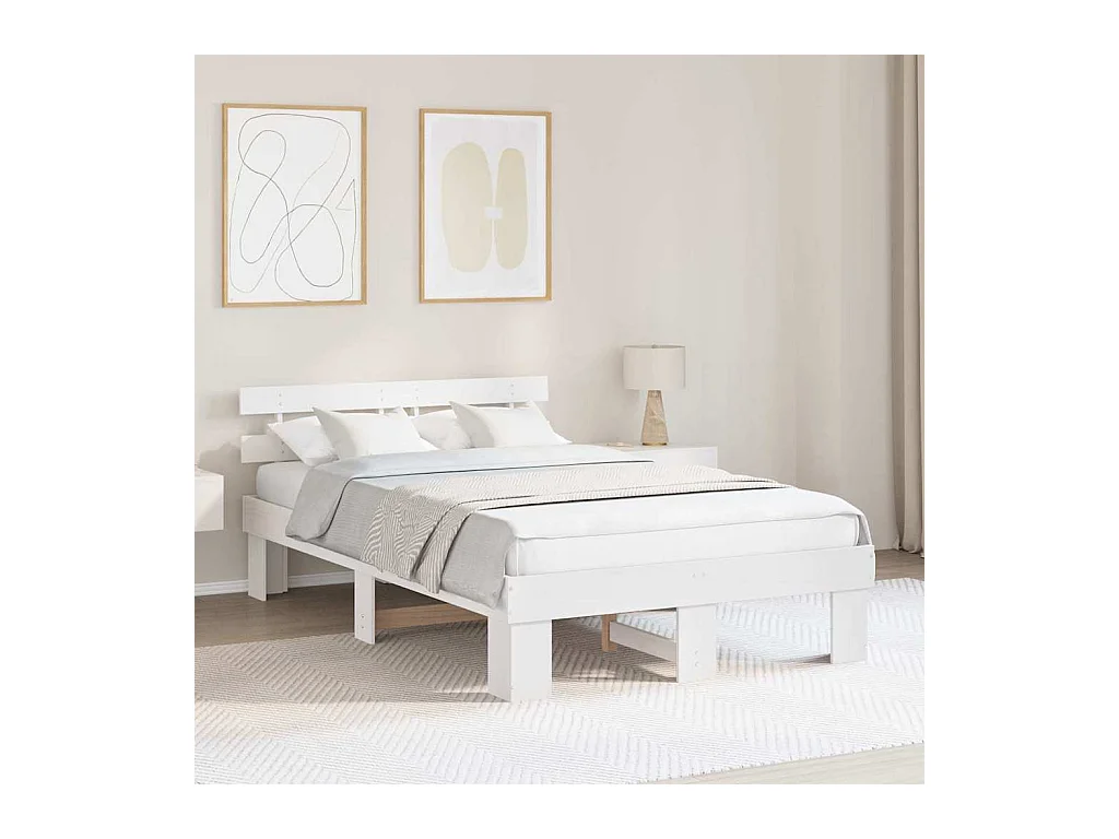 Cadre de lit avec tête de lit Blanc 135 x 190 cm