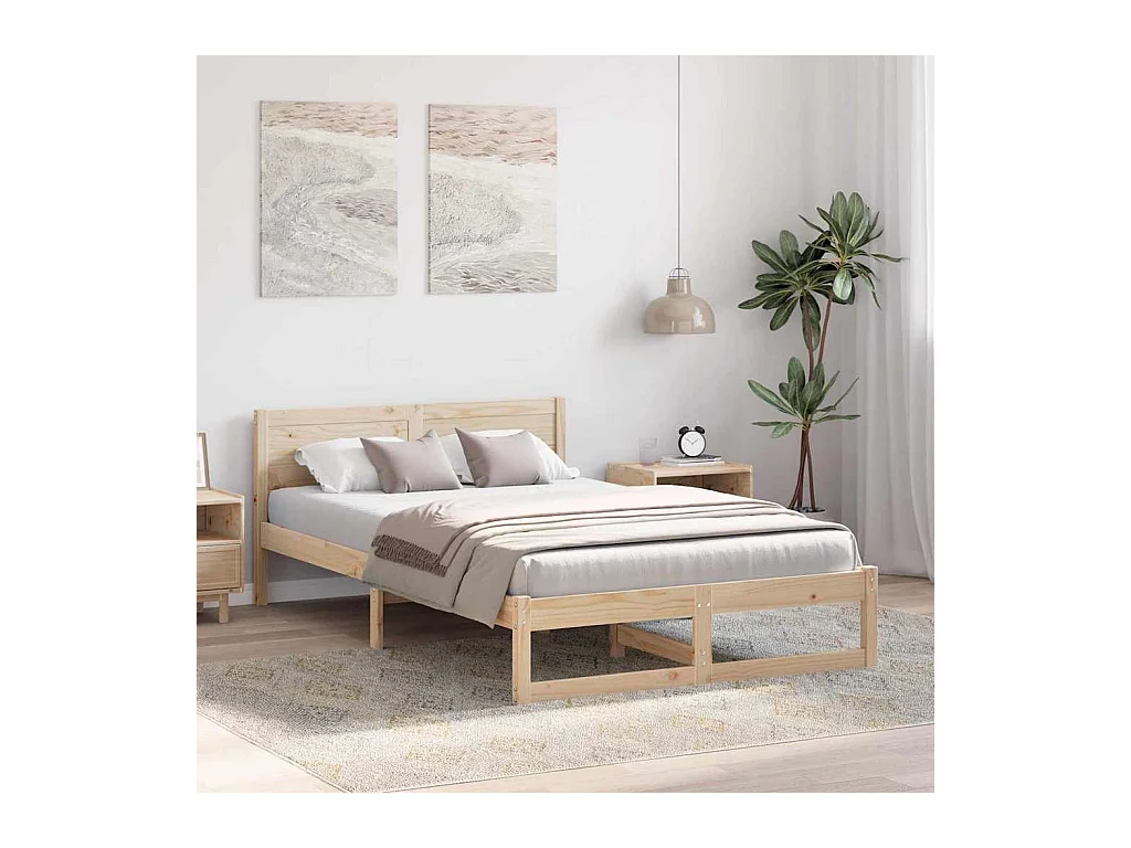 Bruin bedframe 120 x 190 cm massief grenenhout