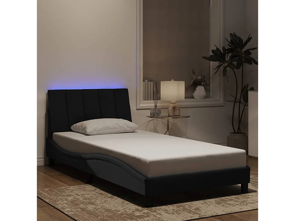 Cadre de lit avec LED sans matelas noir 100x200 cm velours