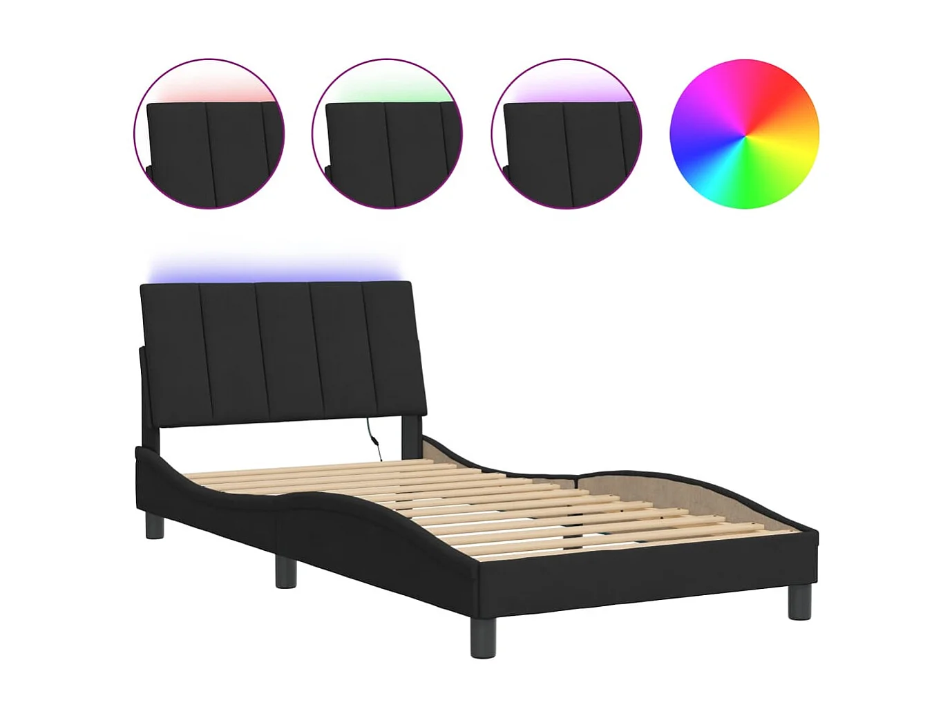 Cadre de lit avec LED sans matelas noir 100x200 cm velours