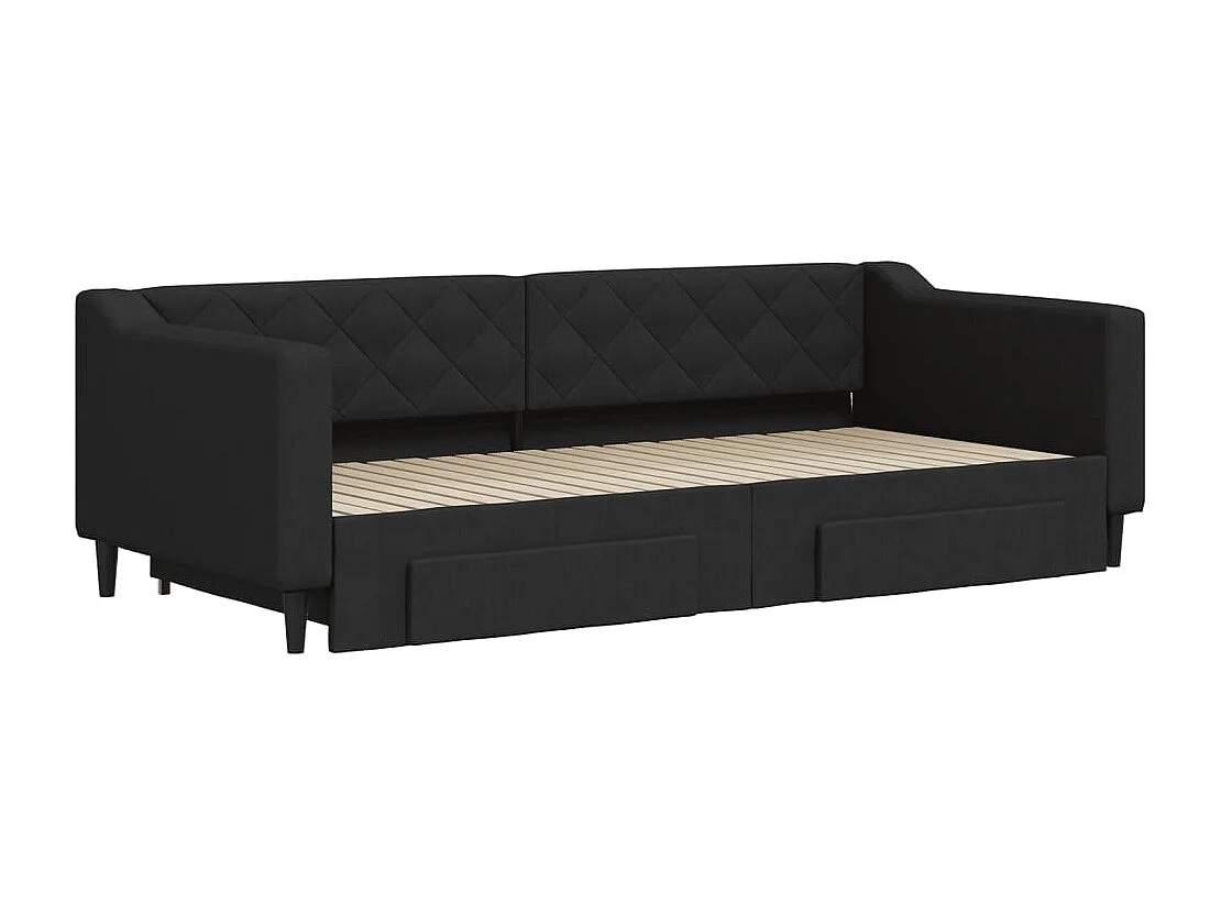 Lit de jour avec gigogne et tiroirs sans matelas noir 90x200 cm
