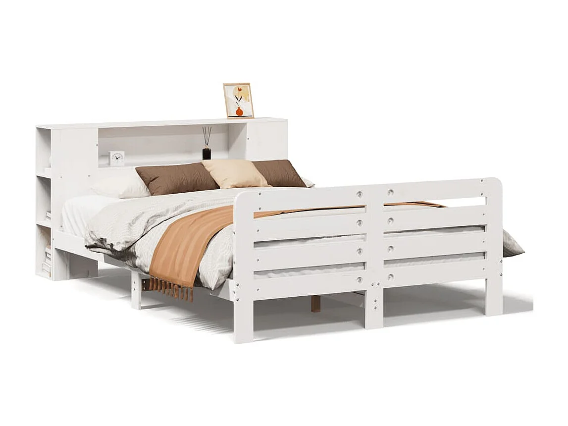 Estructura de cama sin colchón blanca 140x200 cm madera maciza de pino