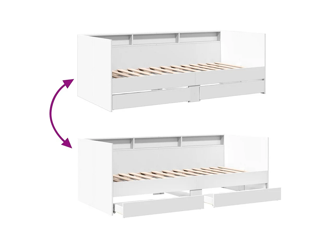 Dagbed met lades zonder matras wit 90x200 cm