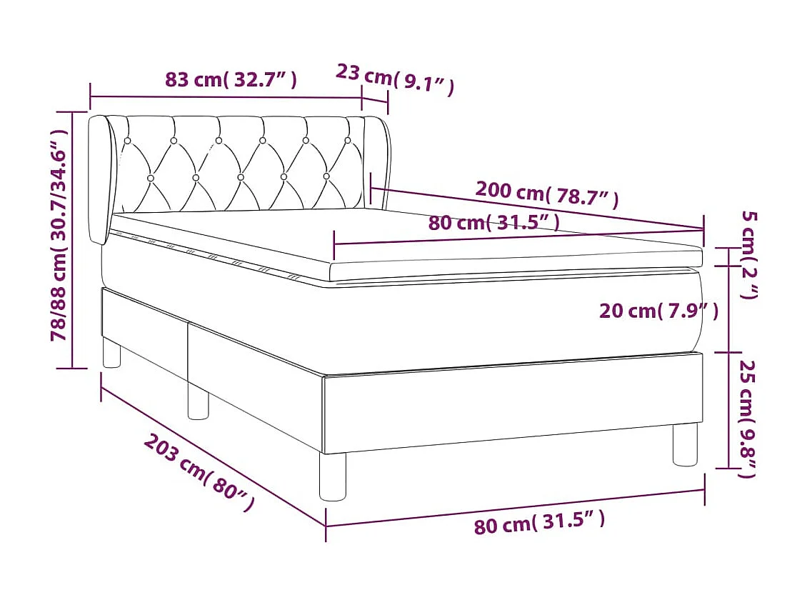Sommier à lattes de lit et matelas Rose 80x200 cm Velours