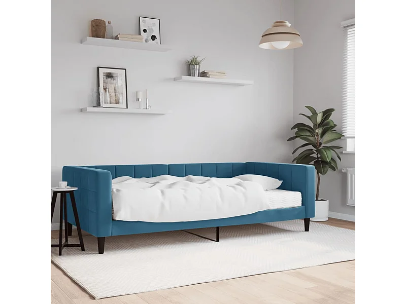 Lit de jour avec matelas bleu 100x200 cm velours