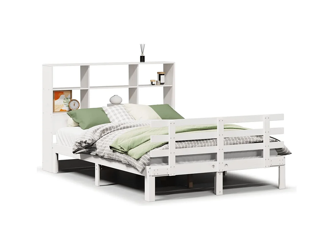 Lit bibliothèque sans matelas blanc 120x190 cm bois pin massif