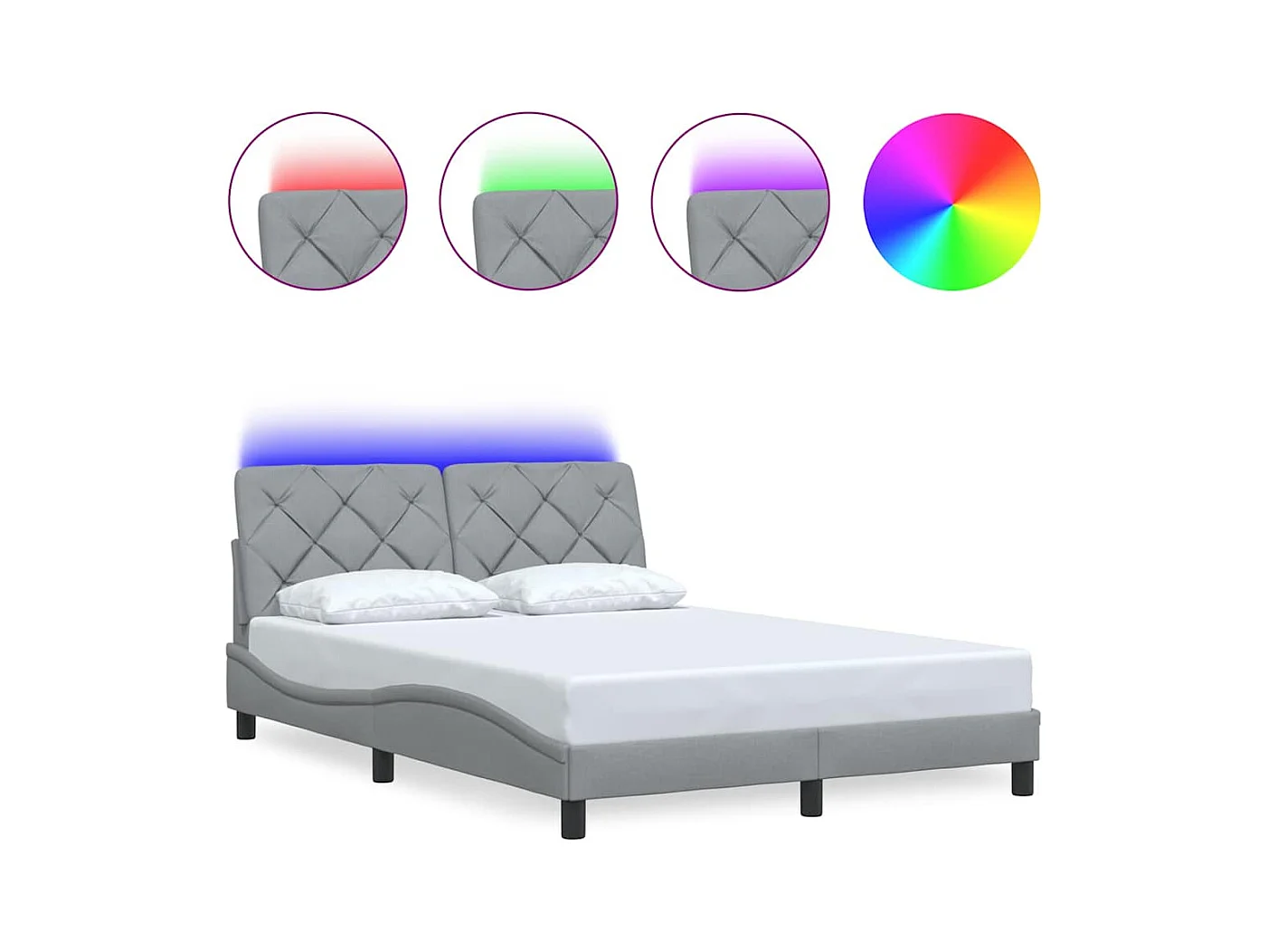 Bedframe met LED zonder matras lichtgrijs 120x200 cm stof