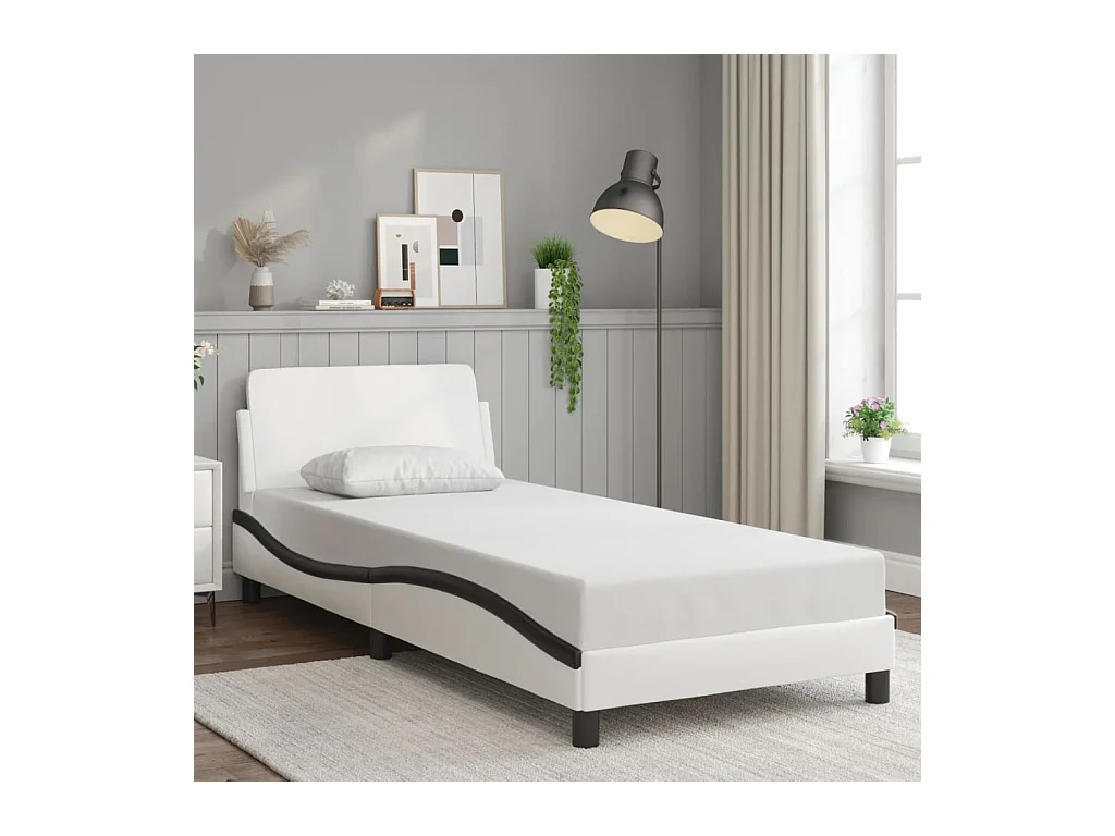 Estructura de cama sin colchón blanca y negra 80x200 cm polipiel